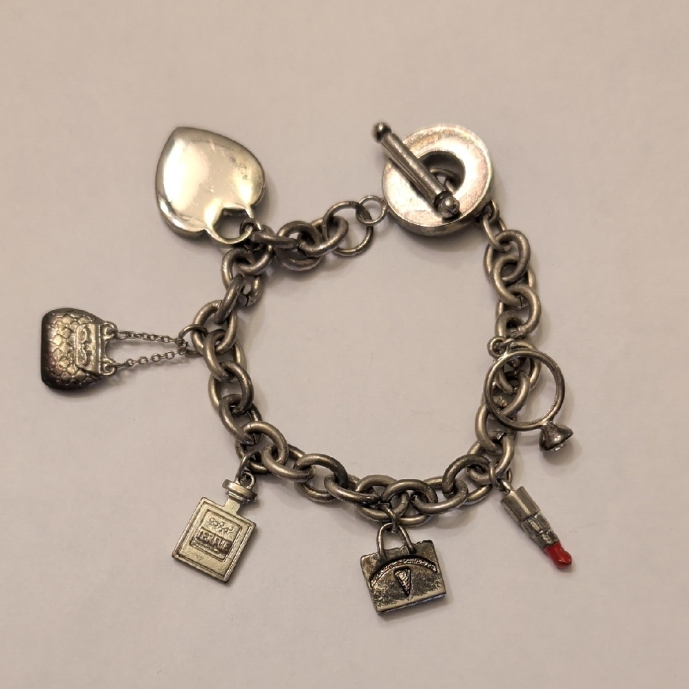 Silver Tone Charm Bracelet with Heart and Fashion Charms